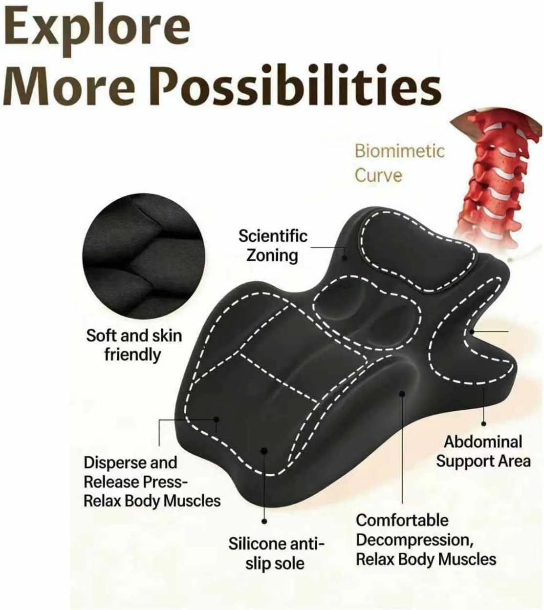 Arcova Sweet Spot Pillow, Perfect Position Ergonomic Contoured Support Pillow, Multi-Functional Memory Foam Lounger Cushion Back Support (Black)