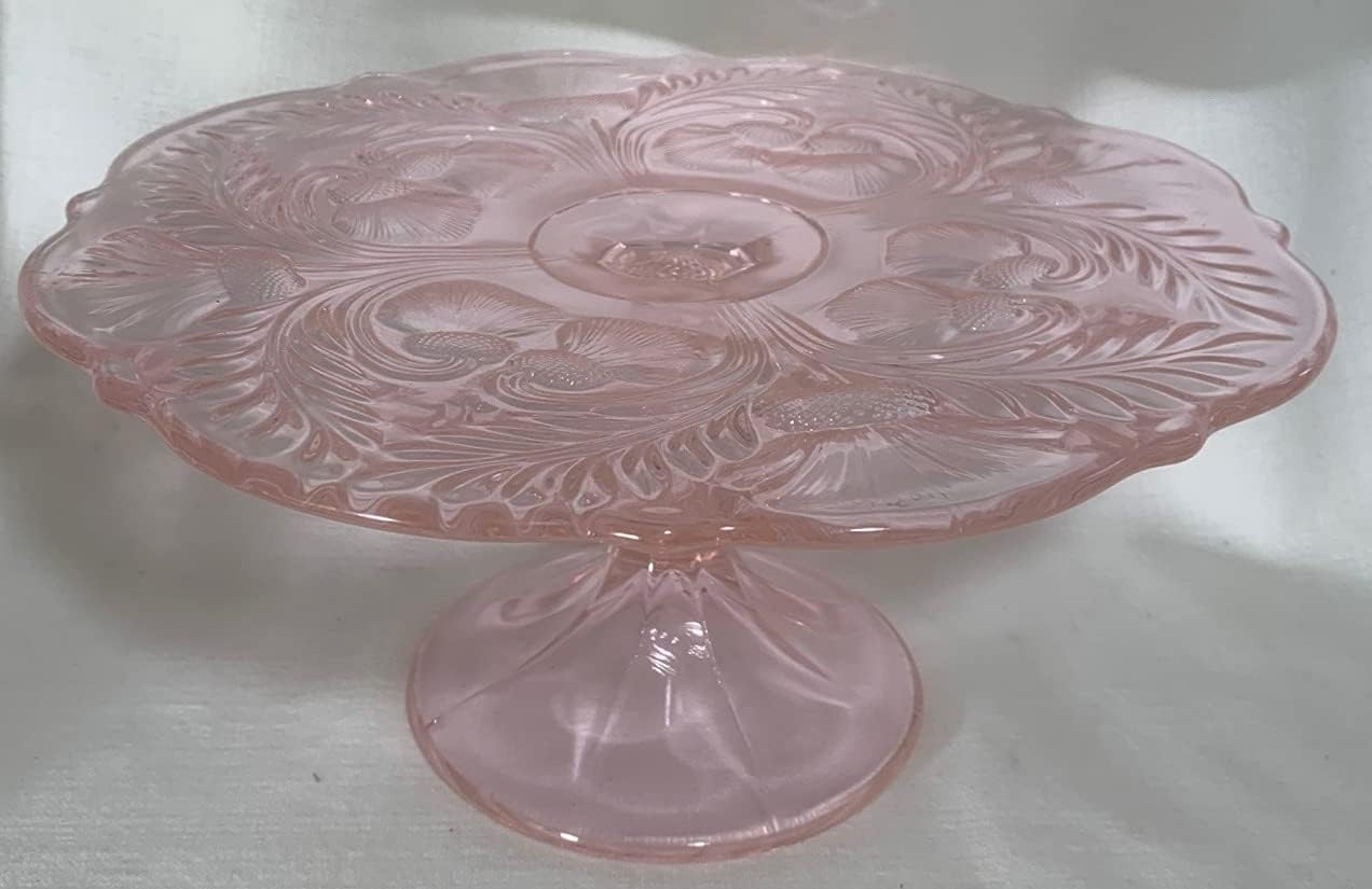 Cake Plate - Inverted Thistle - American Made - Mosser Glass USA (Large, Pink)