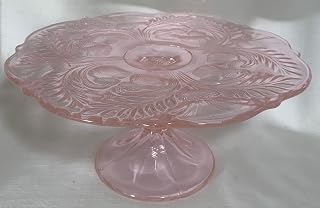 Cake Plate - Inverted Thistle - American Made - Mosser Glass USA (Large, Pink)