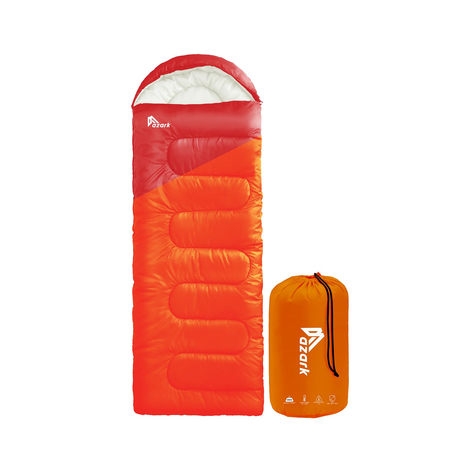 azark Premium Lightweight Sleeping Bag for Adults & Kids, 400 GSM, 4 Season Waterproof Sleeping Bag, Comfortable & Portable, Machine Washable, Camping & Hiking Essential (Orange/Red)