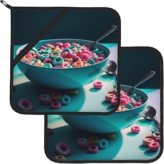 Juego de 2 soportes para ollas de cocina resistentes al calor con lazo para colgar, coloridos soportes para cereales, lavables y antideslizantes, para cocinar, hornear, barbacoa, 8 x 8 pulgadas