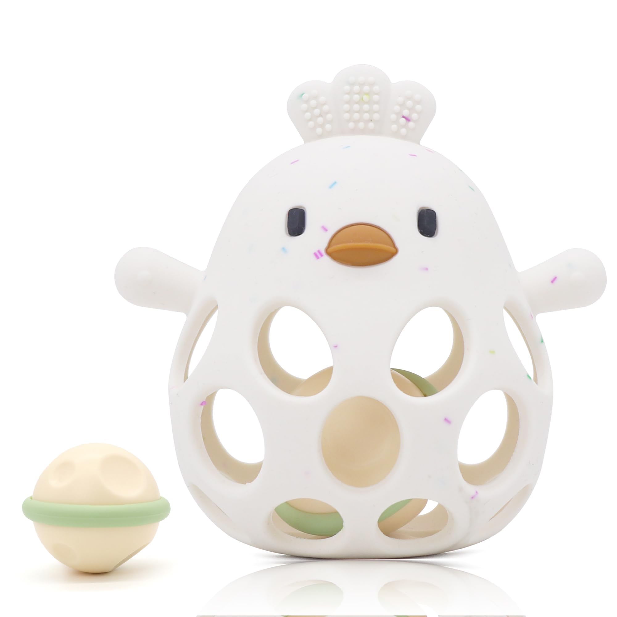 farout Montessori Beißring & Rassel für Babys - Sensorik Spielzeug ab 0 Monate, Zahnungshilfe & Greifball - Geschenk für Jungen & Mädchen