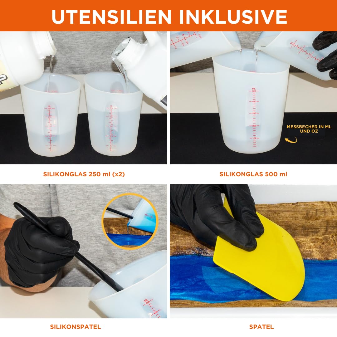 RHINO Smart Solutions TRANSPAREX+ 2000ml Epoxidharz Set 1:1 Resin 1.000ml Kristallklar mit Härter 1.000ml für Gießen Beschichtung DIY Malerei Handwerk Holz Deko Tischplatte | Ink Zubehör Kunstharz