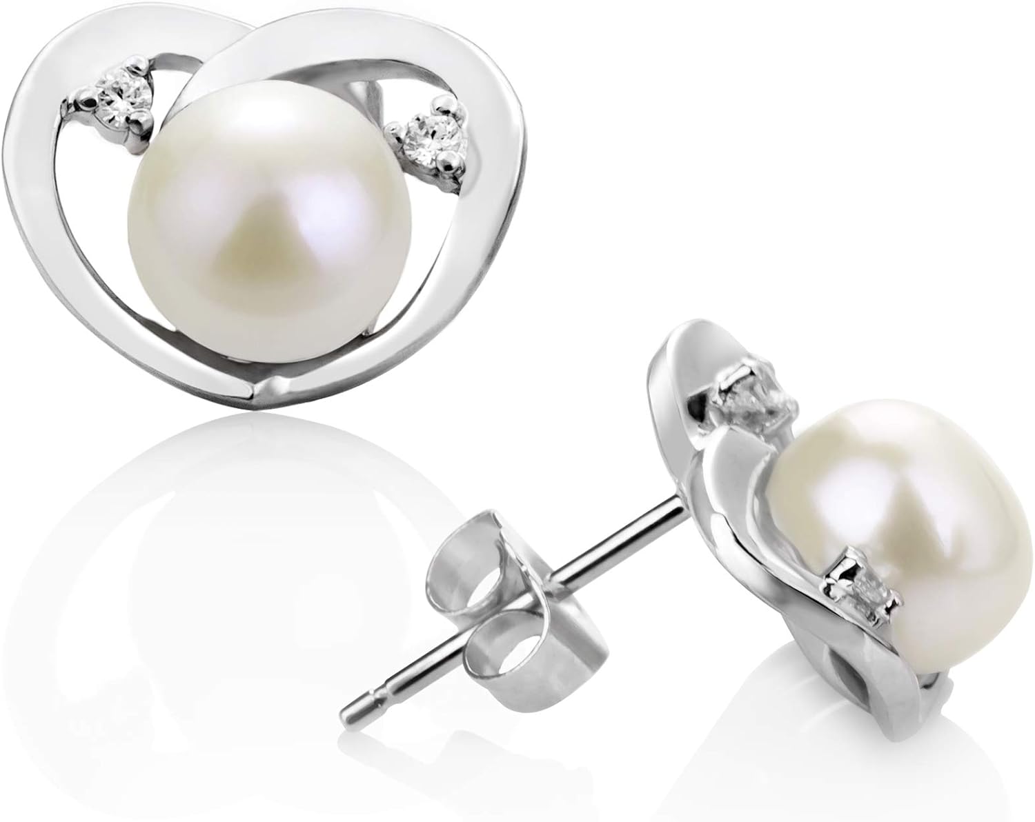 Katie Heart 7-8mm AA Quality Freshwater 925 Sterling Silver Cultured Pearl Earring Pair For Women
