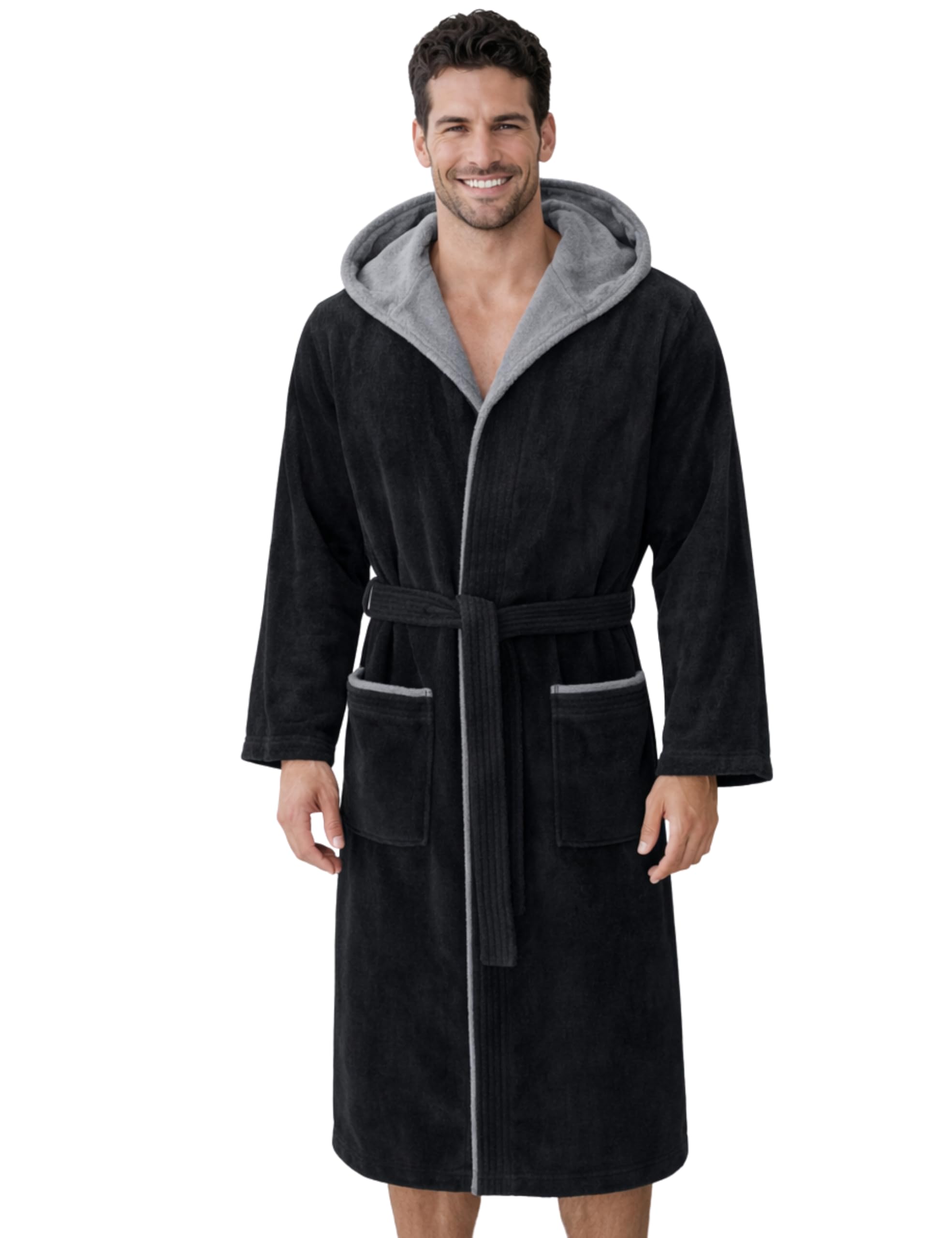 Morgenstern Dressing Gown Men 100% Cotton Hood Luxury Velvet Terry Bathrobe Finn
