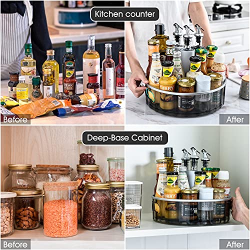Iaxsee 2 Sizes Lazy Susan Turntable Spinning Spice Rack Organizers Multifunctional Round Clear Rotating Cosmetic Containers, For Cabinet Countertop Pantry Fridge Bathroom (Grey) #TOP1
