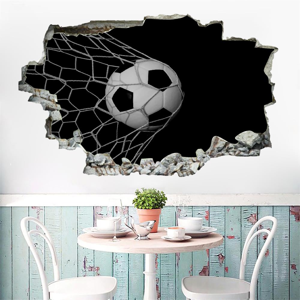 Decalcomanie Da Muro 3D Smashed Art Decor Calcio Tatuaggi Da Parete Wall Stickers Bianco E Nero Per Ragazze Bambini Adesivo Murale Regalo Per La Casa 120x80cm