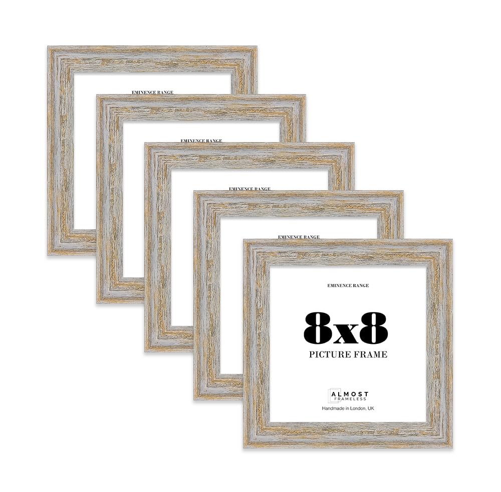 8x8" Walnut Woodgrain Picture Frame - Rustic Wood Industrial Effect Photo Frame for Wall Display, Ideal for Posters, Prints & Home Dรฉcor, Wall Hooks and Kickstand, 32mm Edge - 5 Pack โ image 1