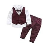 Boys 3Pcs Clothing Sets Cotton Long Sleeve Bowtie Shirts +Vest +Pants Casual Suit