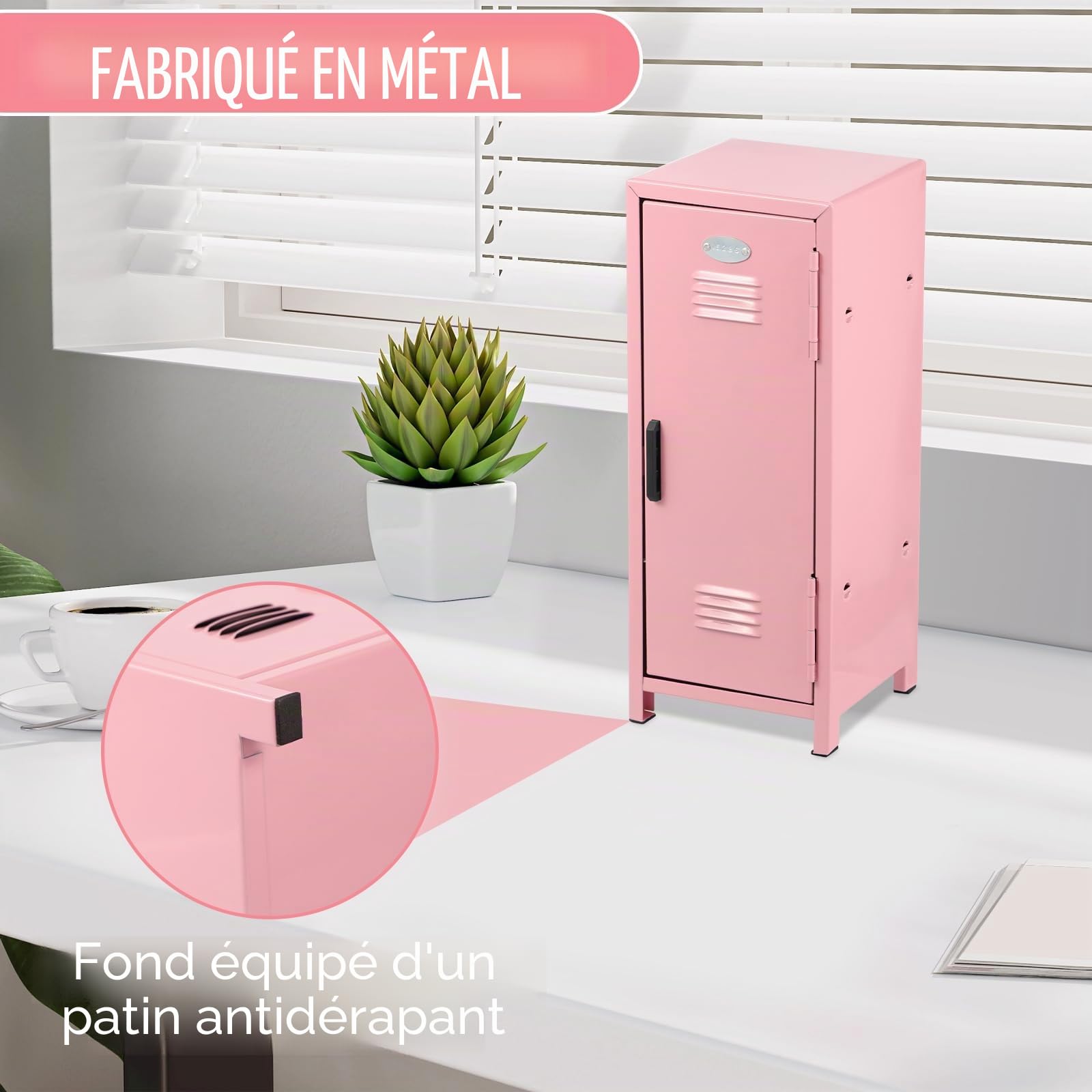 Mini casier avec serrure et clé, 27,5 x 10,5 x 10,5 cm, en métal antirouille, petit casier, portable, avec compartiments, pour bureau, filles, garçons