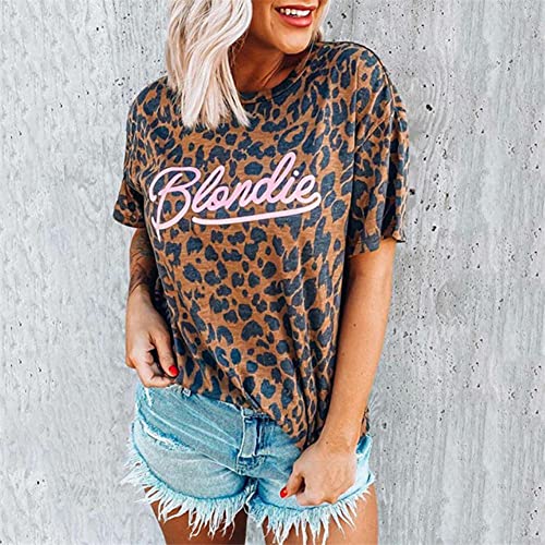 T-shirt d'été pour femmes à motif léopard pour les terrasses