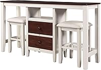 Vista 8 de Knocbel Mesa de comedor y taburetes de altura de mostrador, juego de mesa de comedor de 3 piezas con 2 cajones de almacenamiento y asiento acolchado