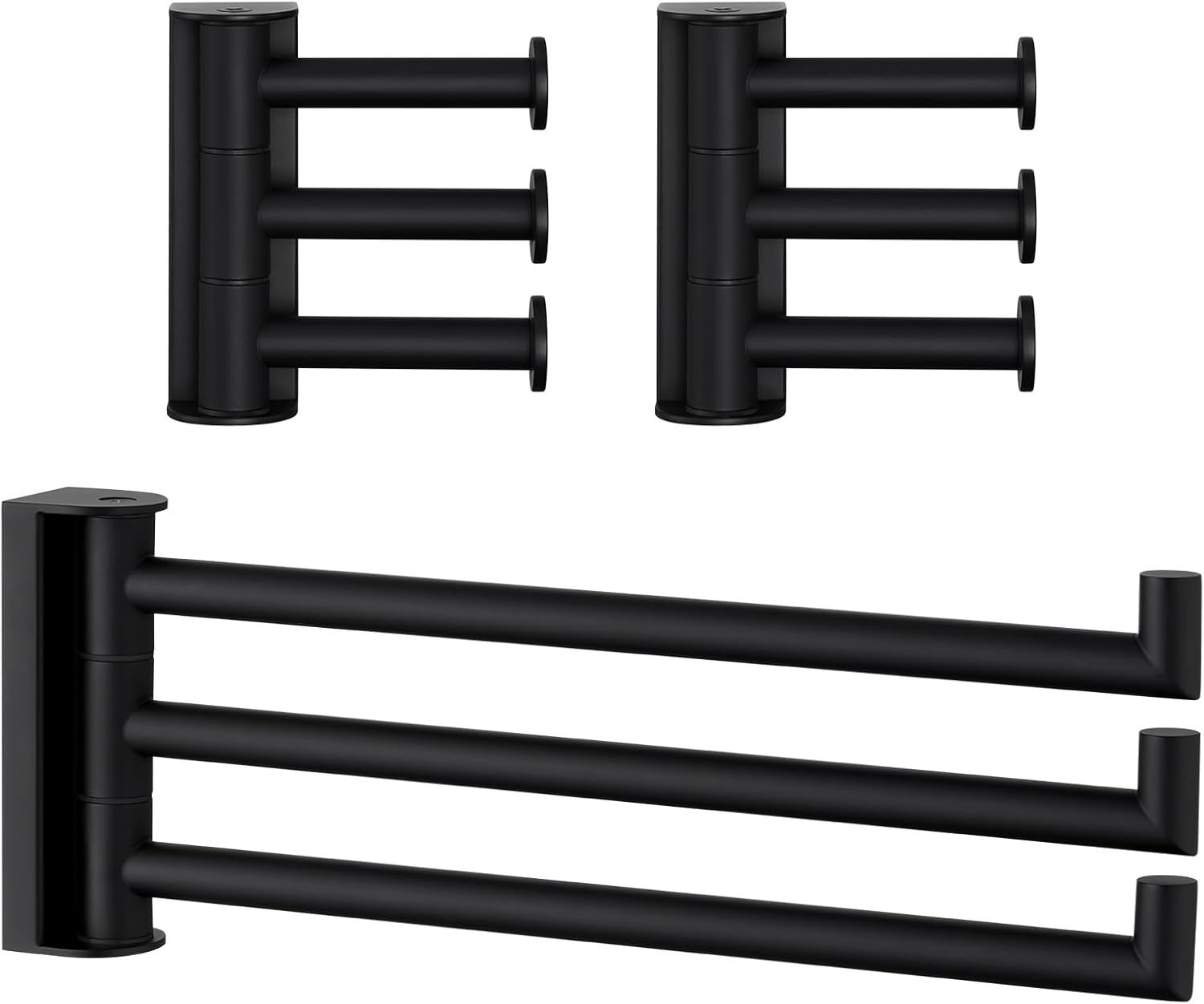 Angle Simple Swivel Triple Robe Hook 2 Pack Bundle with Swing Hand Towel Holder (Matte Black)