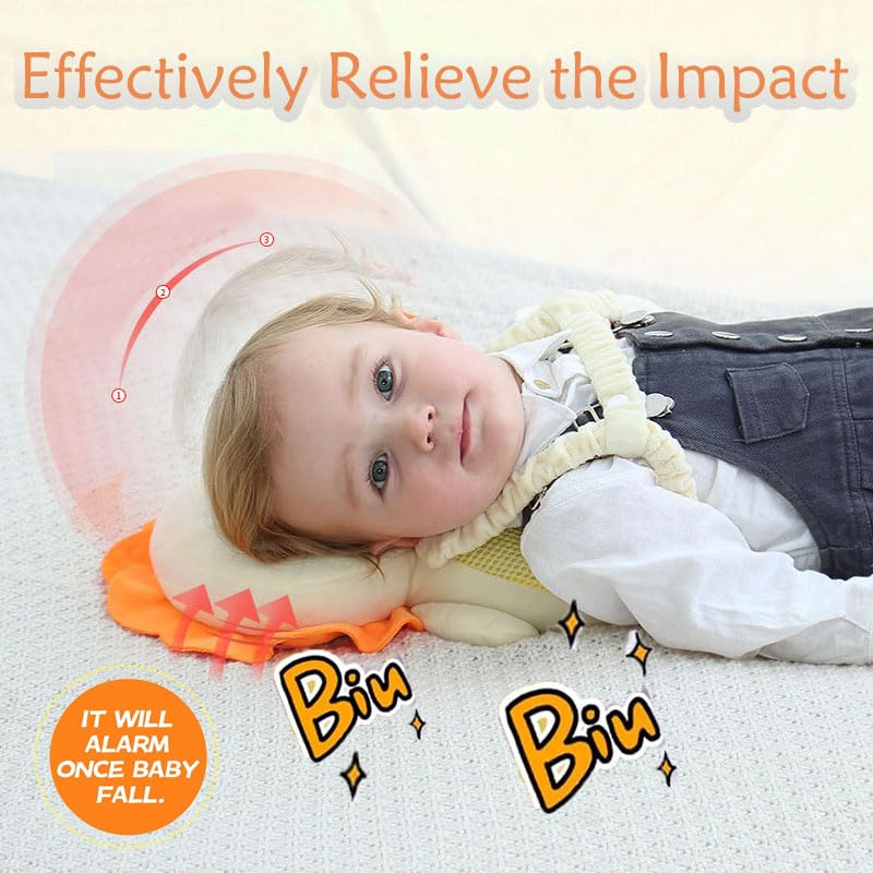 Image of Baby Head Protector Backpack, Toddler Baby Head Protection Backpack with Baby Knee Pads Alarm Function for Walking & Crawling, Soft, Breathable and Wearing Safety Baby Head Protector - White Lion