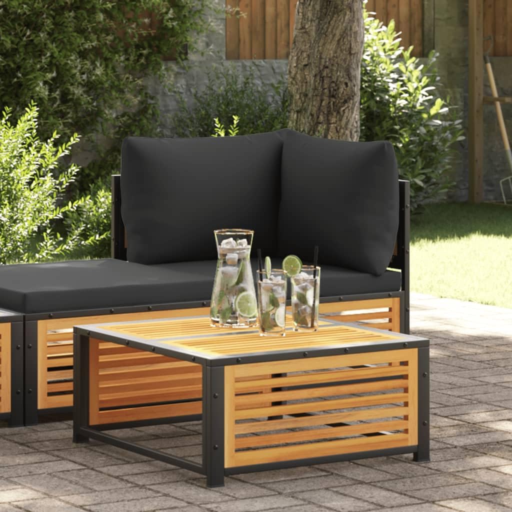 Mesa de jardín de madera maciza de acacia, 68 x 68 x 30 cm, con marco de acero pulverizado, resistente a la intemperie y estable, ideal para relajarse y sentarse en el exterior
