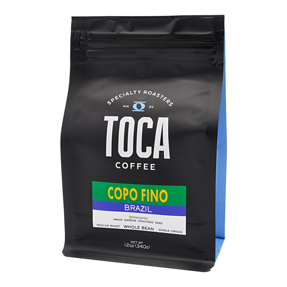 TOCA Coffee Brazil Copo Fino Whole Bean Medium Roast, (12 oz Bag)