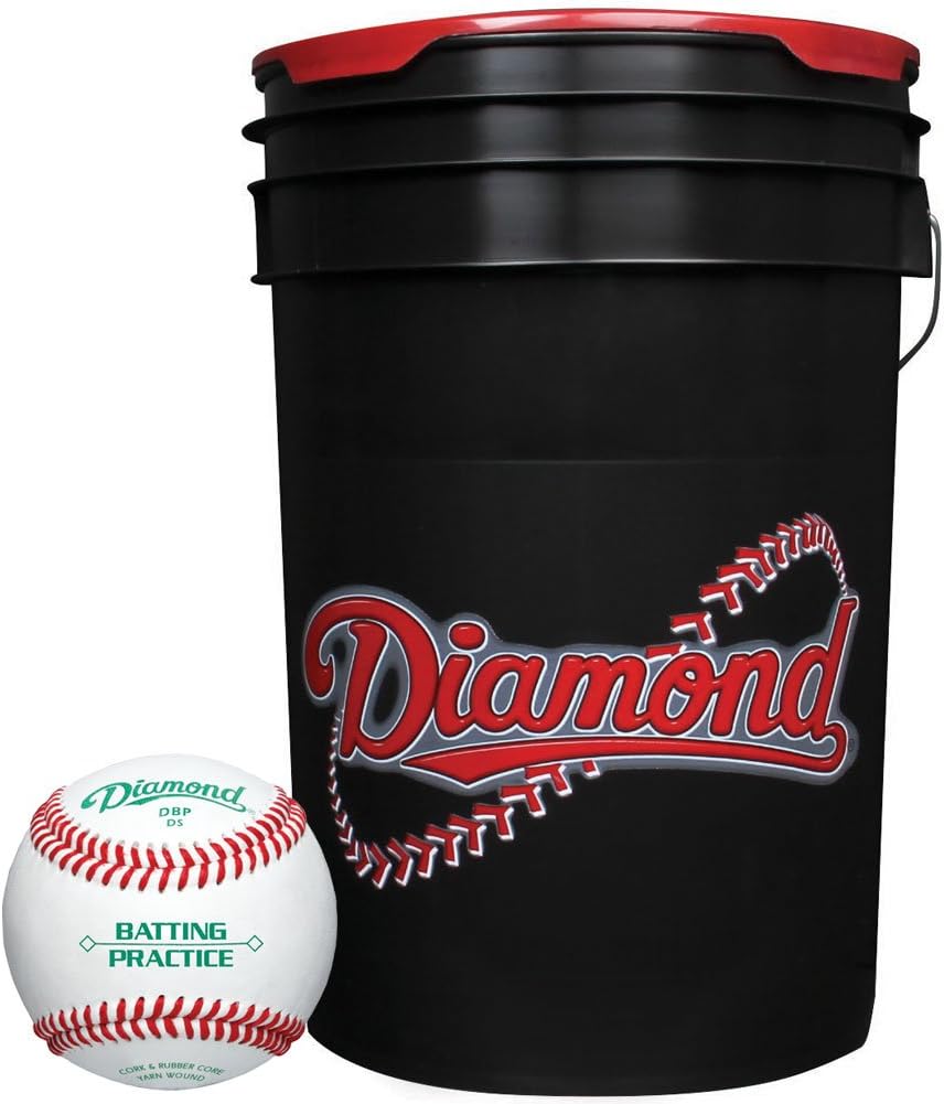 Diamond 6-Gallon Ball Bucket with 30 DBP Baseballs, Black