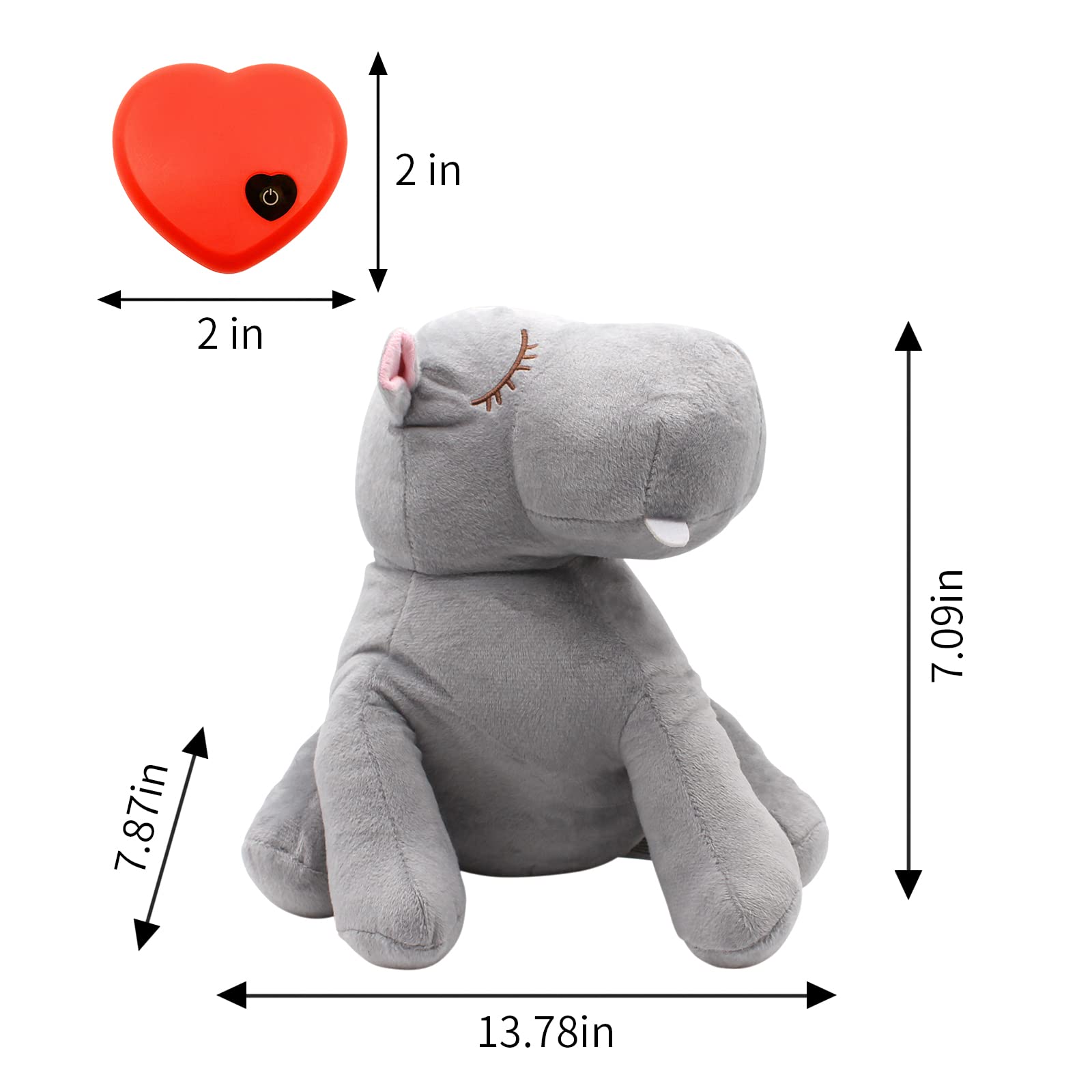 3T GROUP Heartbeat Welpenspielzeug für Hunde, Herzschlag, Stofftier, Nilpferd, Spielzeug für Welpen, Essentials, Angstlinderung, Komfortkissen, Plüsch, beruhigendes Welpenspielzeug (grau)