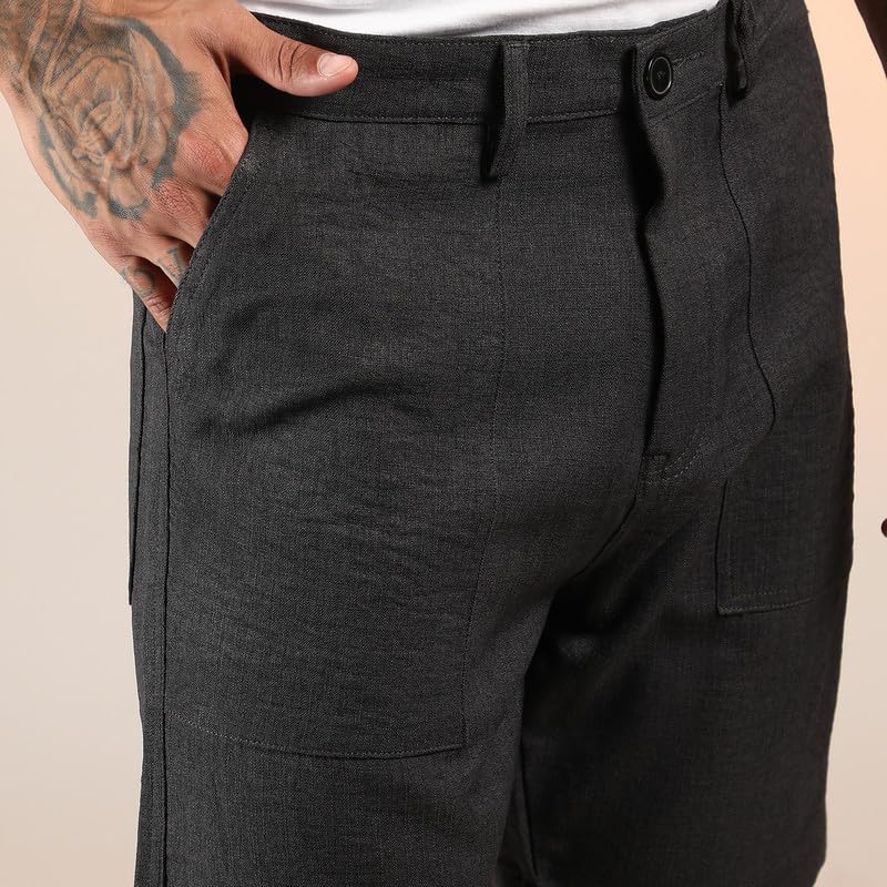 Image of CAHOOT Men's Wrinkled Tailored Shorts for Casual Wear | Mid-Rise | Regular Fit | Button Closure | Shorts Crafted with Comfort Fit for Everyday Wear