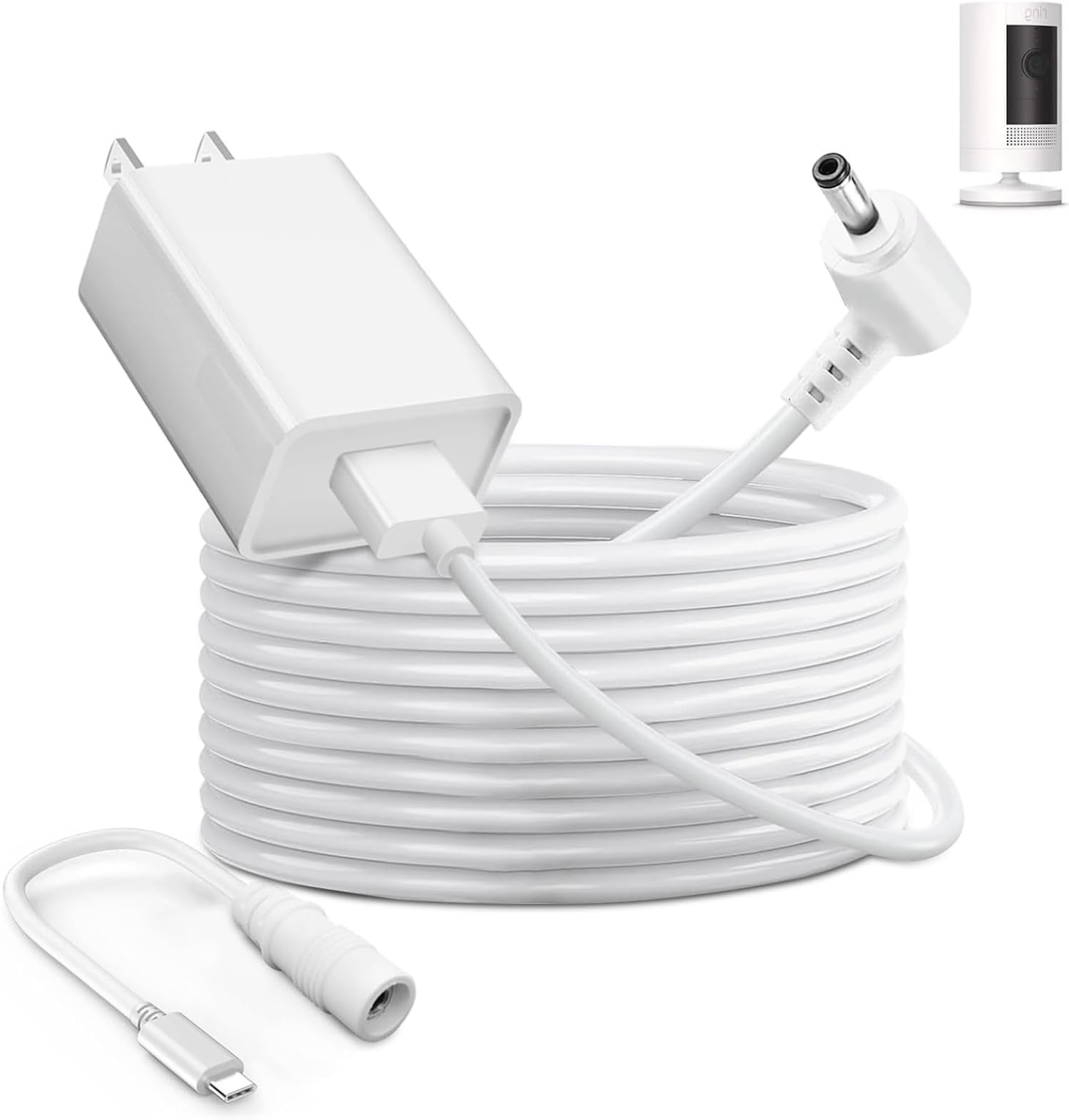 WSUOERZER (4m/13.1ft) White Power Adapter Charger Cord Compatible with Ring Stick Up Cam Battery/Plug-in 3rd Gen/2nd Gen & Ring Pan Tilt Stick Up