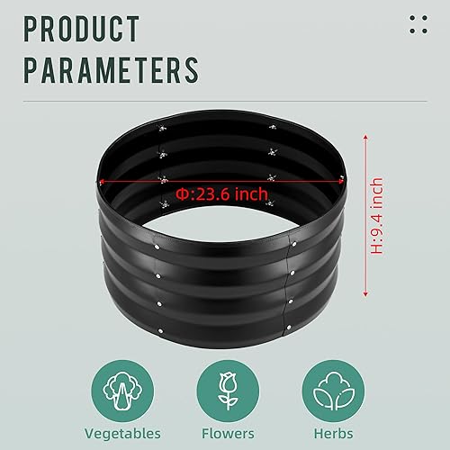 Miniatura 2 de ZXZYHFTY Kit de cama de jardín elevada galvanizada redonda, caja de maceta elevada negra para jardín, macetas elevadas redondas de metal grandes
