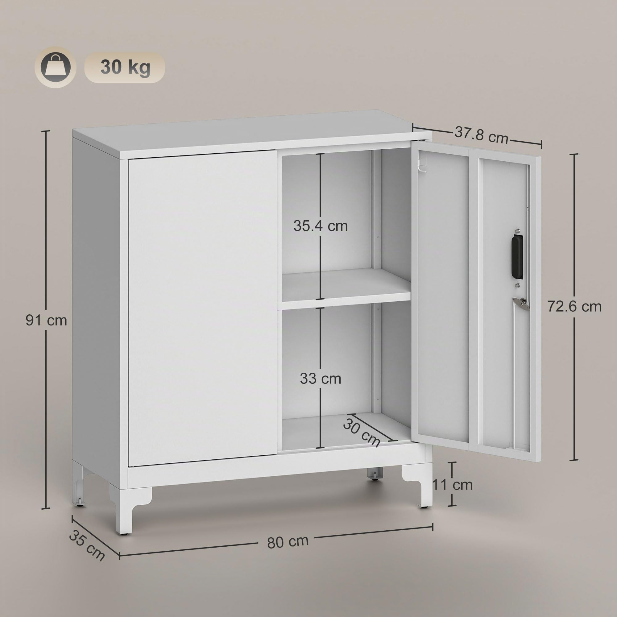HOMCOM Armario Archivador Metálico con Cerradura, 2 Puertas y Estante, Fácil Montaje, Armario de Oficina Archivador para Estudio Garaje Sala de Estar 80x35x91 cm Blanco