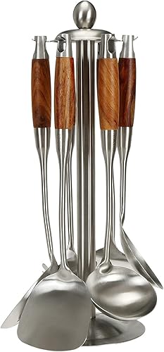 Dicunoy Juego de utensilios de cocina de acero inoxidable 304 de 7 piezas, cuchara ranurada, cucharón de sopa, girador ranurado, volteador sólido,