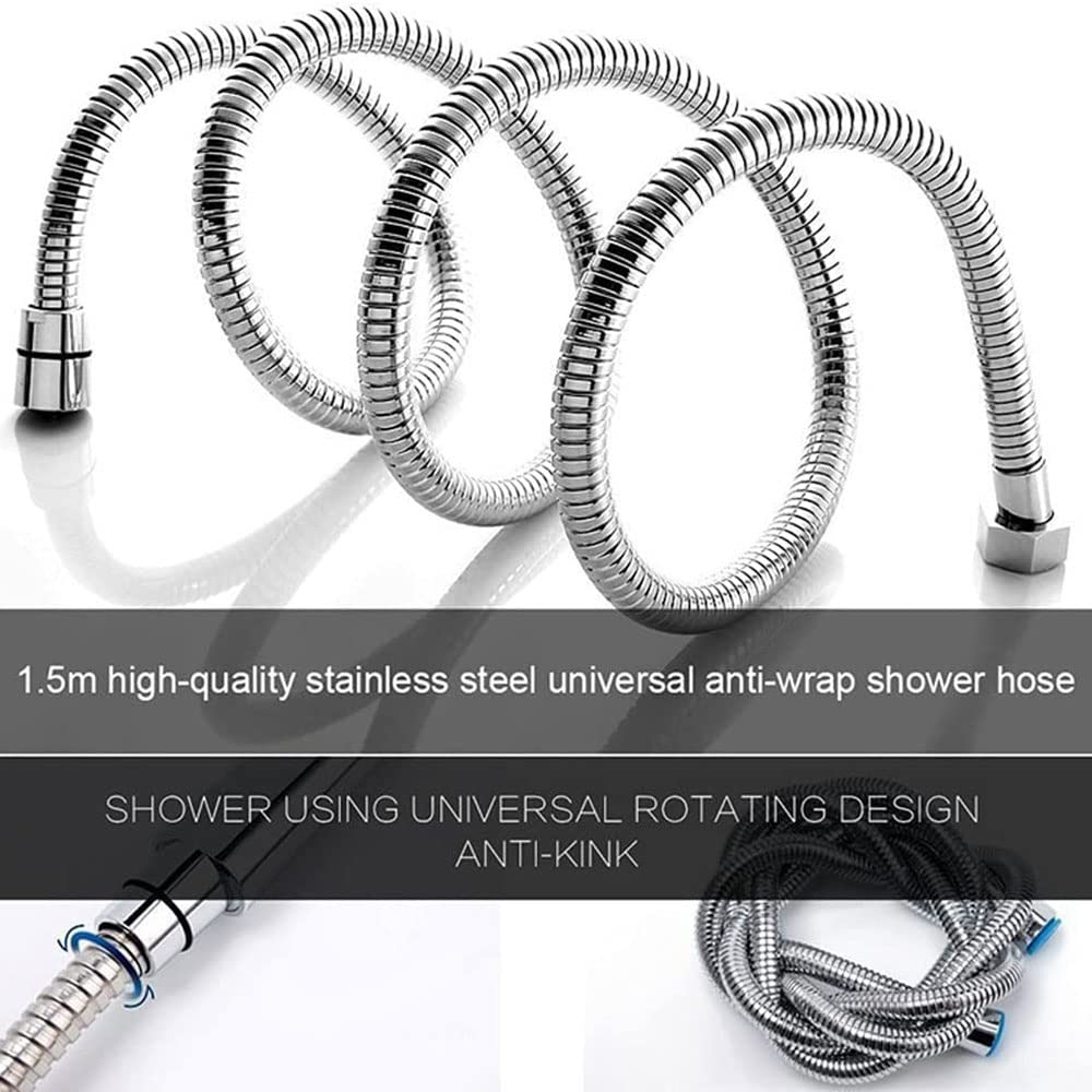 Manguera de ducha de 118 pulgadas (3 m), interfaz bidireccional G1 / 2 360 grados giratoria Manguera de ducha de mano de acero inoxidable 304 con accesorios de latón Extra largo 3 metros Fácil