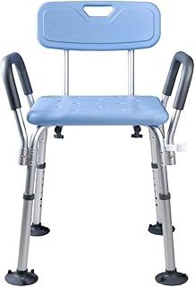 Silla de ducha resistente con brazos y respaldo de altura ajustable para ancianos y discapacitados, taburete de baño antideslizante con características de seguridad, soporta hasta 150 kg, color azul