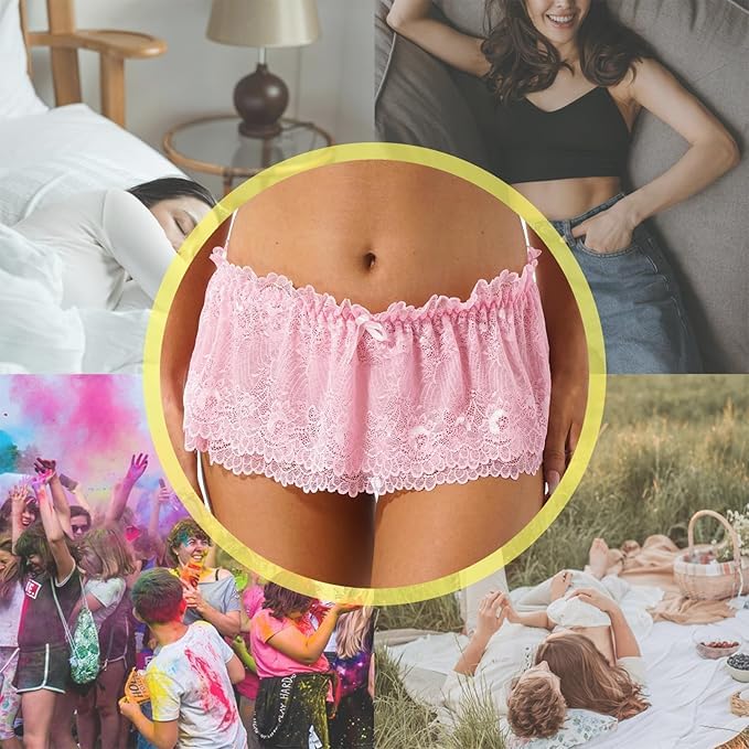 WBDWWTD Damskie seksowne stringi Mini spódniczka z podwójną warstwą koronkowej falbany Majtki Bielizna spódnica Plus rozmiar Miękka koronkowa spódnica Stringi Elastyczny niski stan Falbana ze