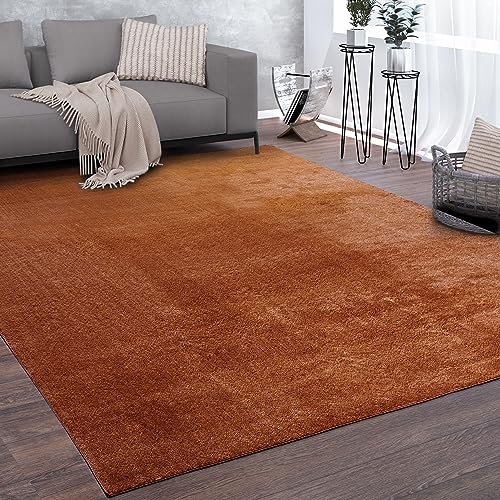 Paco Home Teppich Wohnzimmer Kurzflor Waschbar Weich rutschfest Modern Einfarbiges Muster Kupfer,...