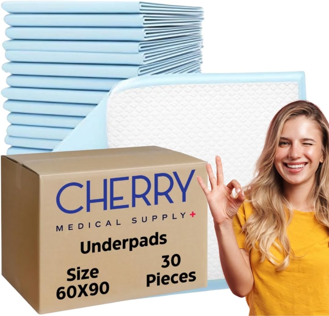 Cherry Medical Supply 30-Pieces Packed in 3 Pouches 60 cm x 90 cm XL Disposable Underpads, Incontinence Pads, Chux, Bed Covers, Puppy Training Thick, Super Absorbent Protection for Kids Adults Elderly