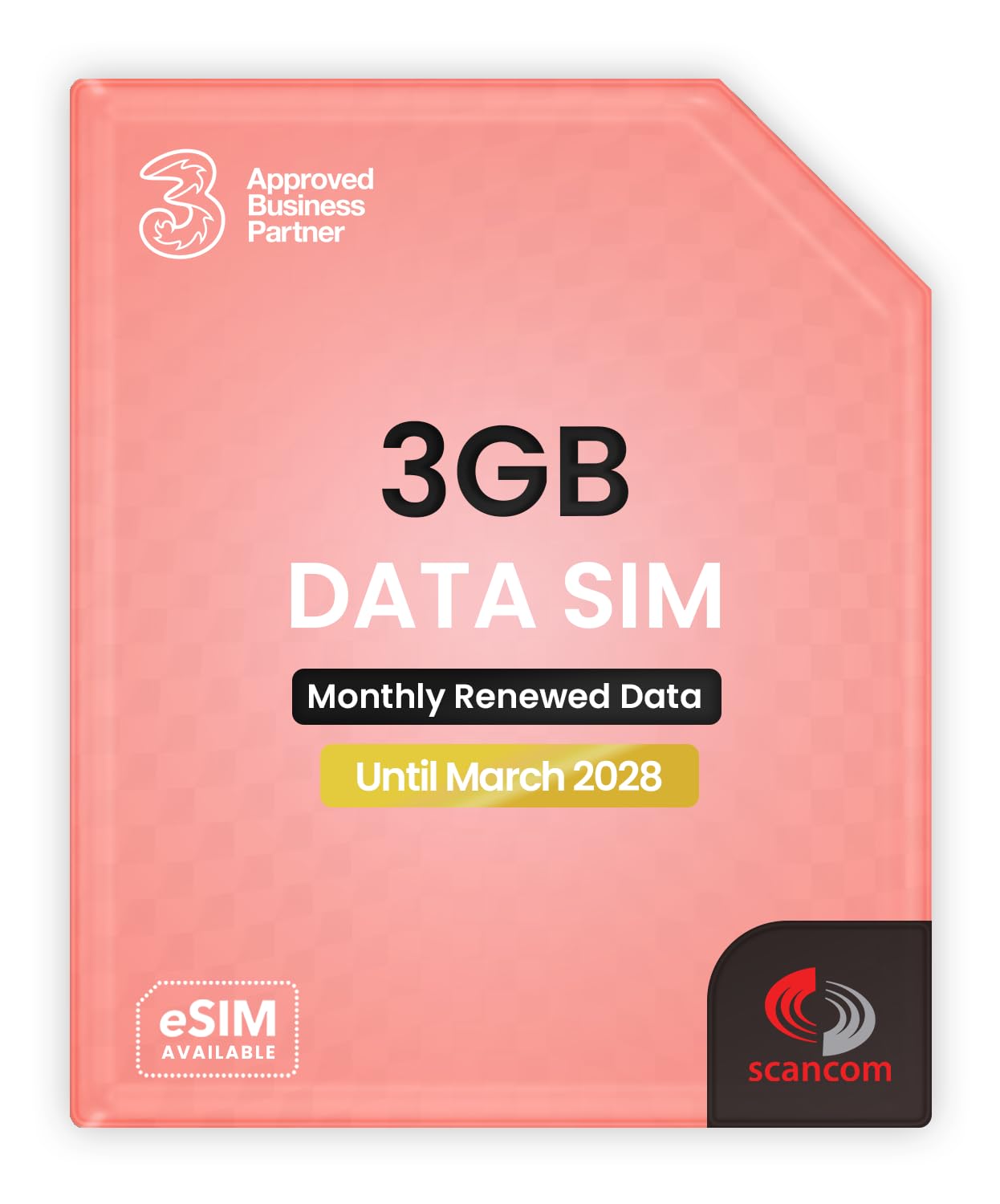 Three 3GB Data SIM - Uncapped 5G - Preloaded Monthly Until March 2028 - Plug & Play for IoT Devices - Access to Three & Vodafone - Connects to the Strongest Signal available