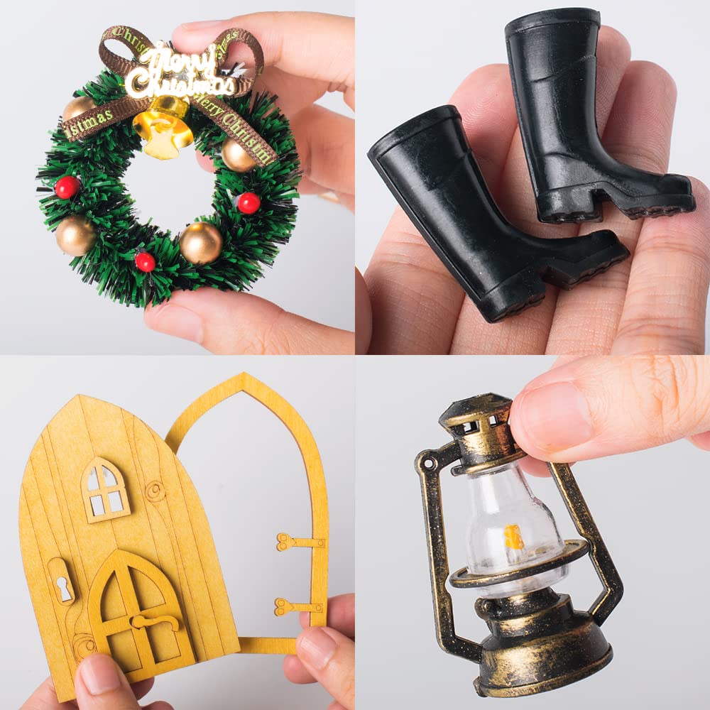 Set 9 Pezzi Porta Elfo Di Natale – Decorazioni In Miniatura Per Gnomo, Alberelli, Ghirlanda, Scale E Luci - 2