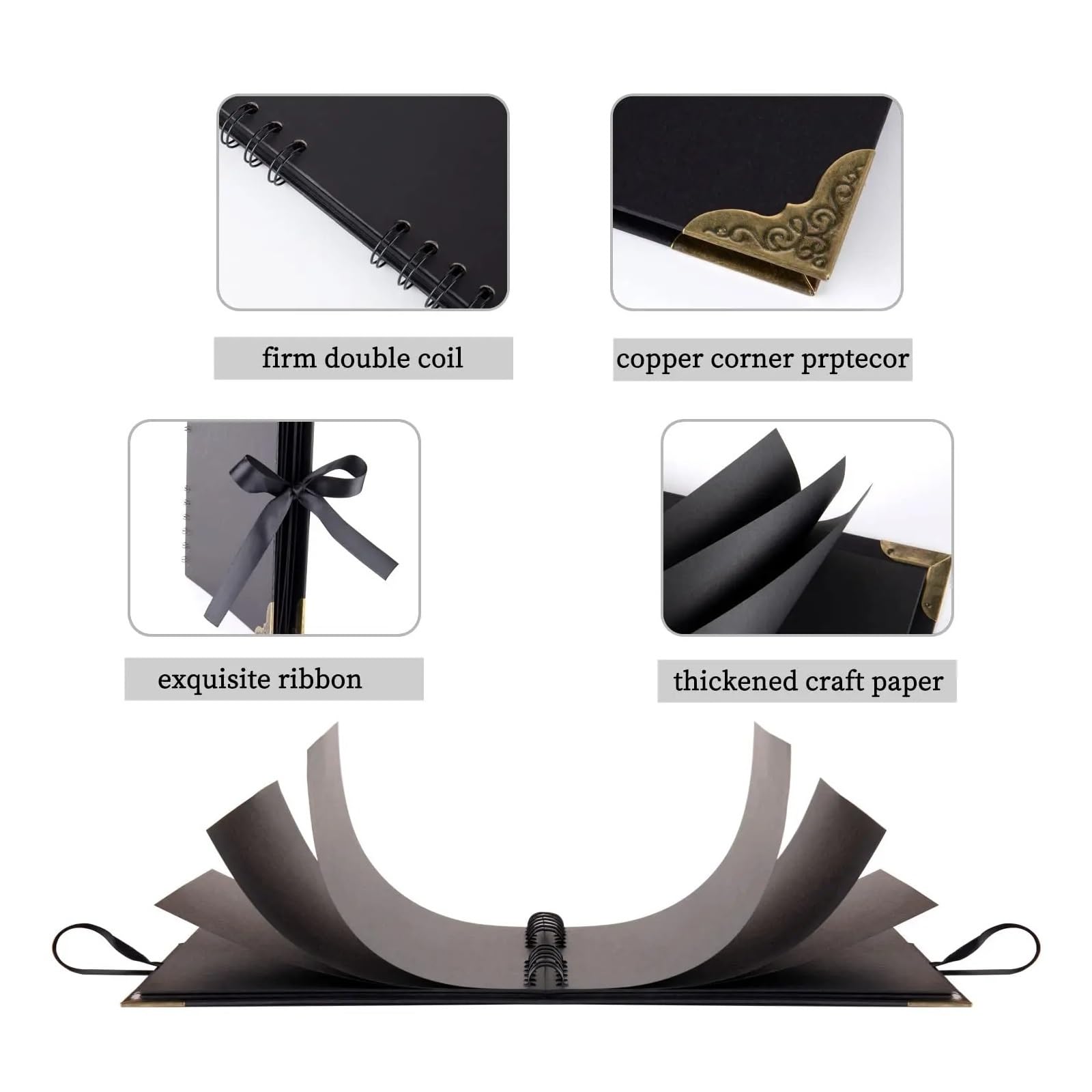 Álbum de fotos de recortes (8 x 8 pulgadas), 60 páginas, ideal for hacer tú mismo, for fotos familiares de bodas y aniversarios.(Black)