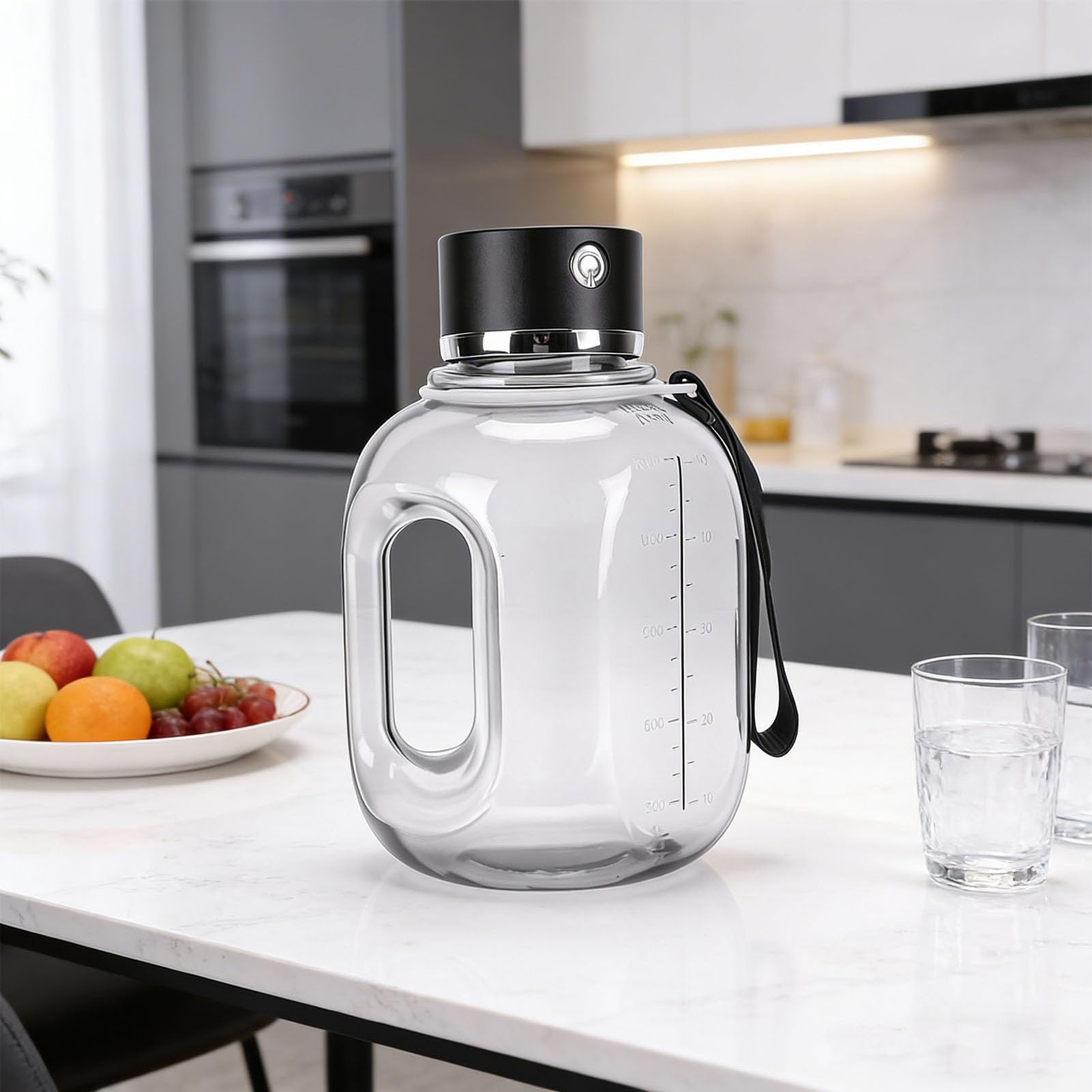 Bouteille d'eau à Hydrogène, Bouteille d'eau de Sport à Hydrogène 1,8 L, Carafe Portative avec Générateur 'eau Riche en, Générateur 'eau à Rechargeable, Idéale pour la Maison, le (BLACK)