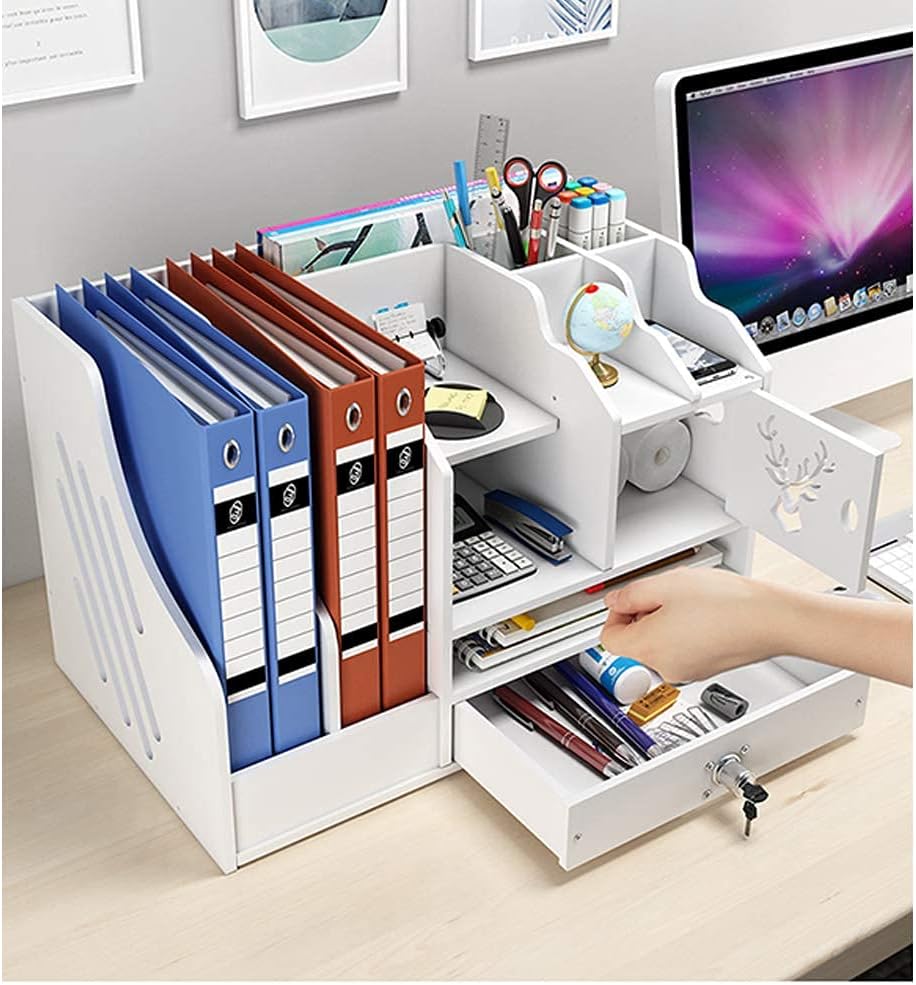 BlayaAdd White Desktop Organizer, Multipurpose Desk Document File Tray Organizer Storage Display