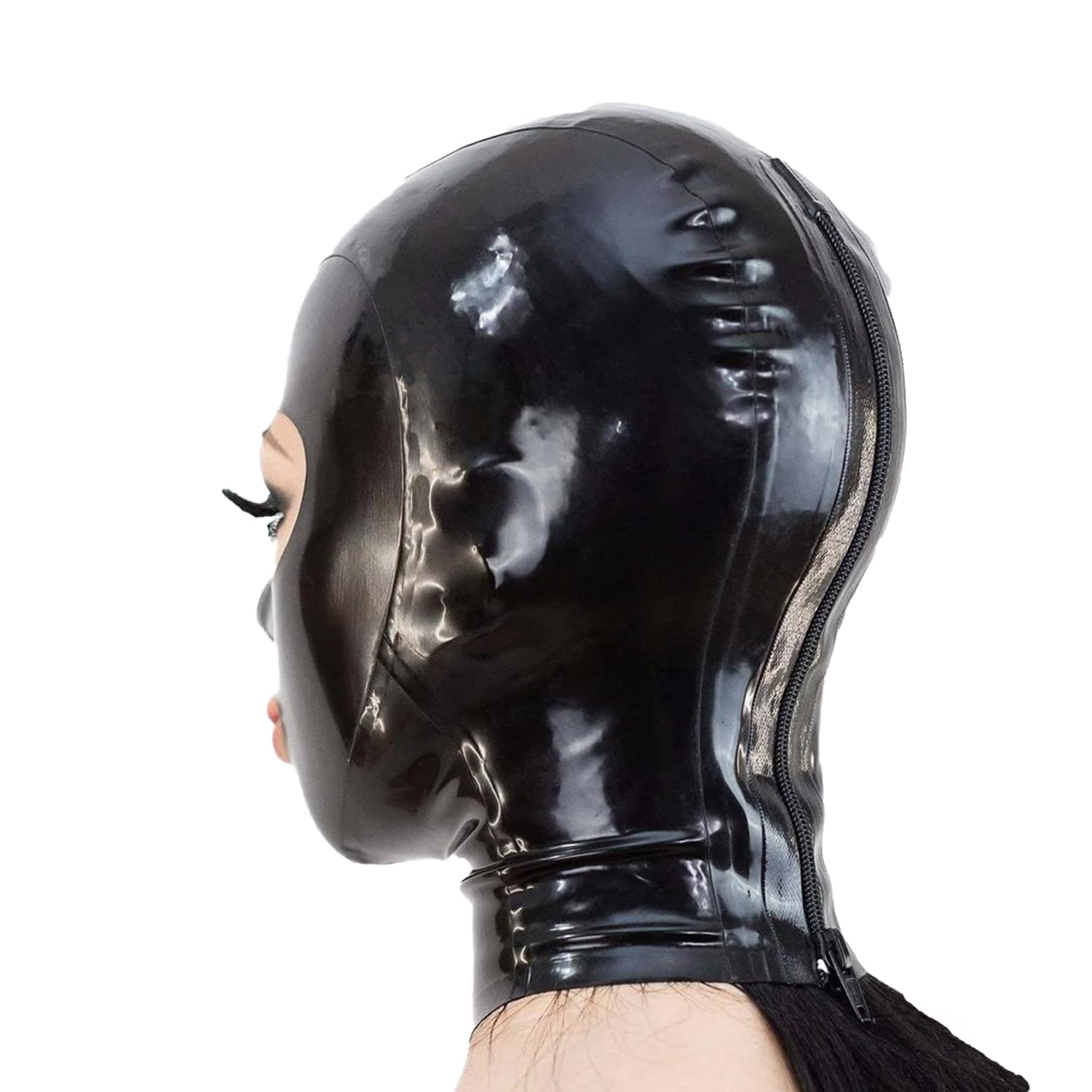 IOKUKI Latex Rubber Hood with Back Zipper,Latex Mask Handmade for Men Women Theme Party Cosplay Accessories-S - Image 2