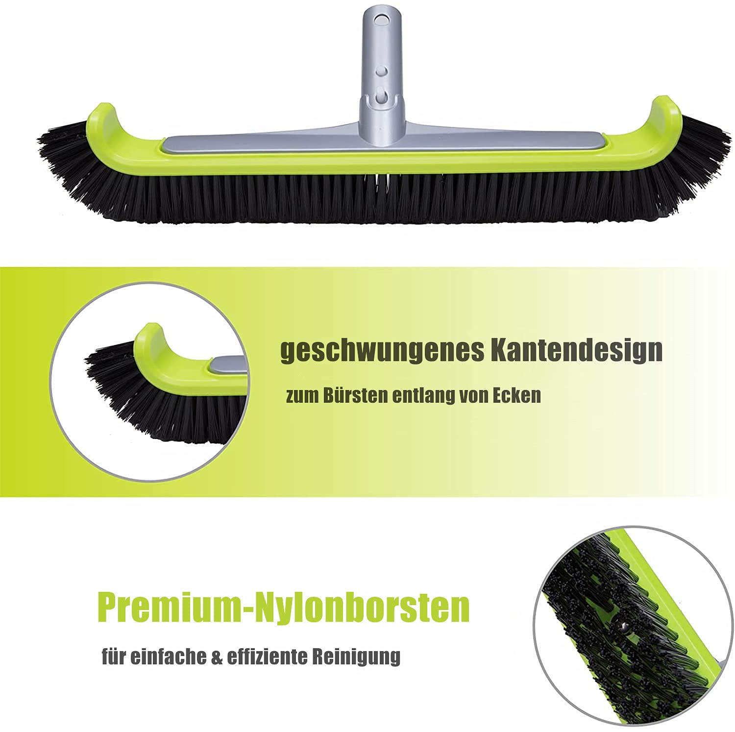Poolbürste Poolreinigung Reinigungsbürste 45cm mit Aluminiumgriff und verstärkter Aluminium Rückseite für Poolwand und Poolboden