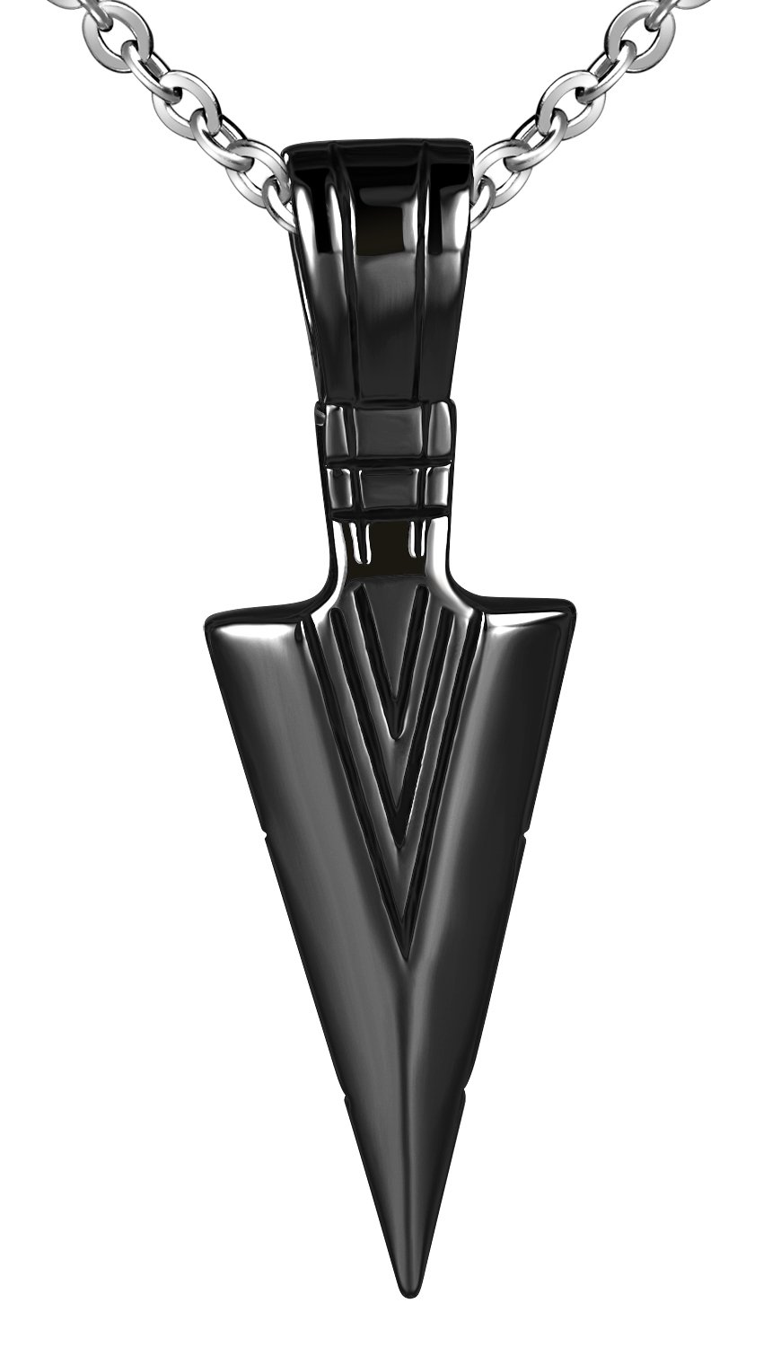FeilokMen Women Punk Gothic Arrow Arrowhead Tip Arrow Point Stainless Steel Pendant Necklace, Black