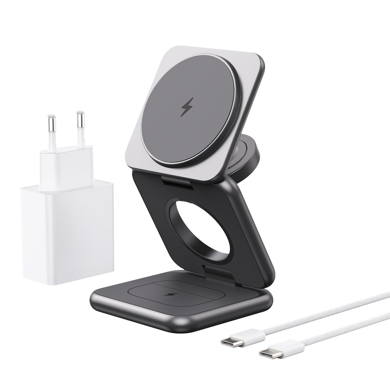 Cargador Inalambrico, Plegable 3 en 1 Base Cargador para iPhone y Apple Watch, Compatible con iPhone 17/16/15/14/13/12 Series, Apple Watch 10/9/8/7/6/SE/5/4, para AirPods 2/3/4/Pro