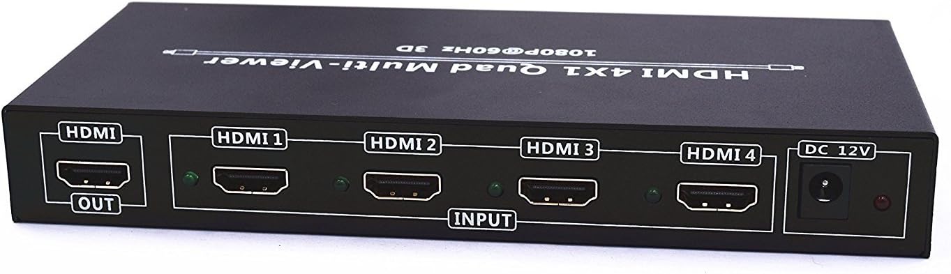 ZeleSouris 1080P/60Hz 3D HDMI 4x1 Quad Multi-viewer Switcher Splitter with Seamless switch and IR Remote Allows 5 Display Modes Show on Screent With IR Remote Controler-Black