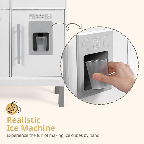 Miniatura 5 de INFANS Cocina para niños, juego de simulación de madera con alturas ajustables, sonidos realistas, máquina de hielo, horno microondas, juguete de