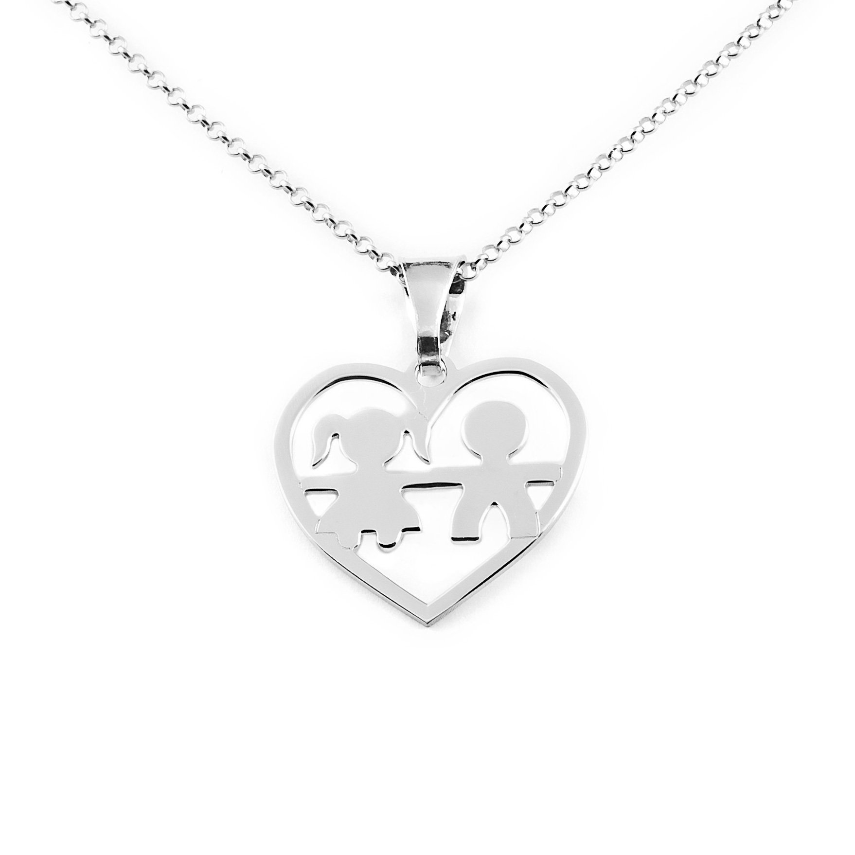 Monde Petit Collar Plata Corazón con niño y niña - Estuche Regalo - Mondepetit