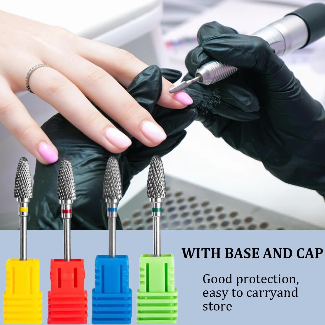 Punte per fresa per unghie, 4 pezzi, in acciaio al tungsteno, 3/32", punta per cuticole, punte abrasive, lima per unghie, punta per manicure, pedicure e cura delle unghie