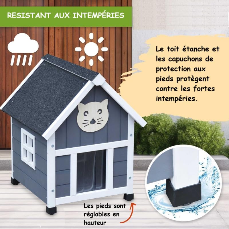 Maison pour Chat Niche pour Exterieur et Interieur 56x46x66cm Tigre