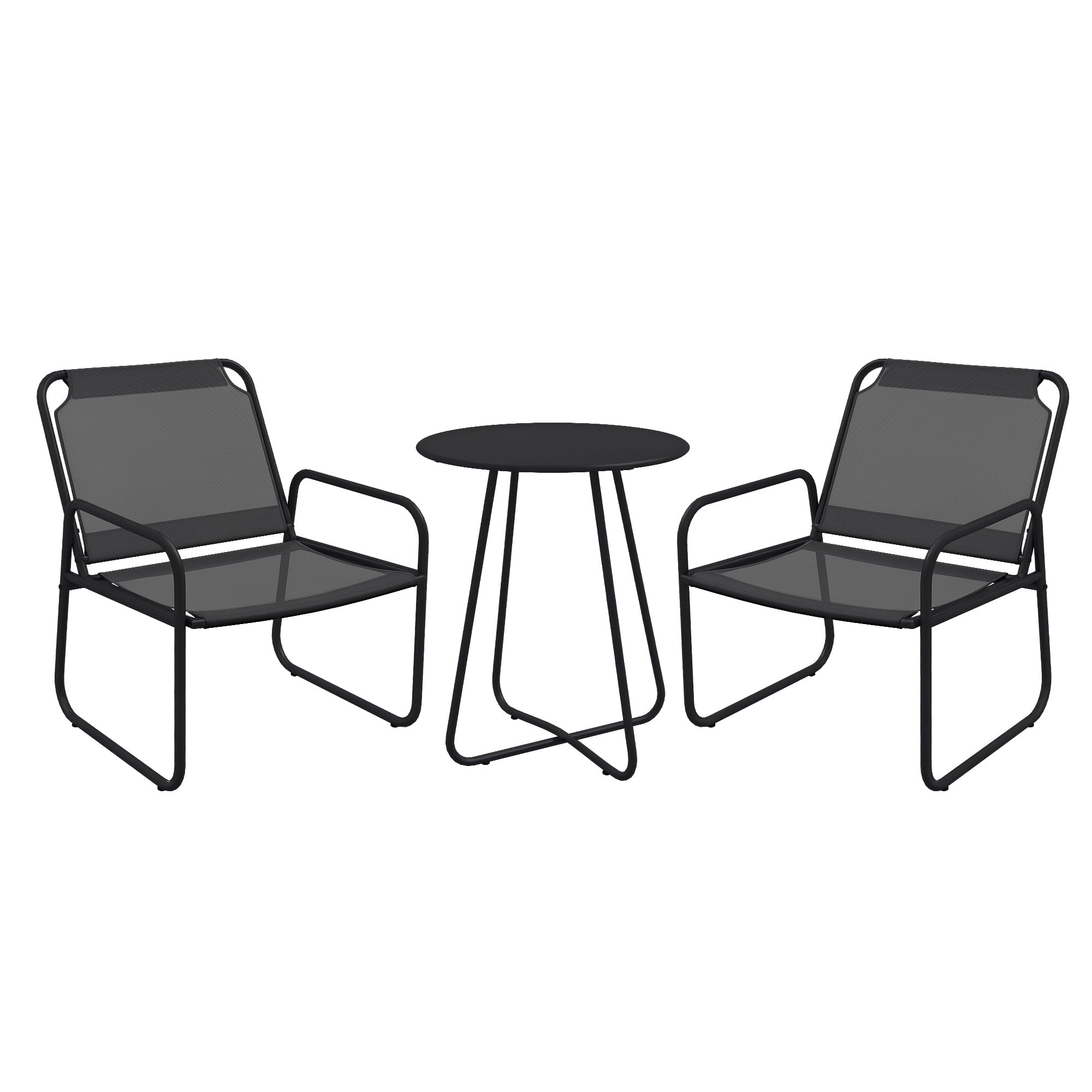 Outsunny Salon de Jardin 3 pièces, 2 fauteuils 1 table ronde, Acier, Tissu respirant, Gris