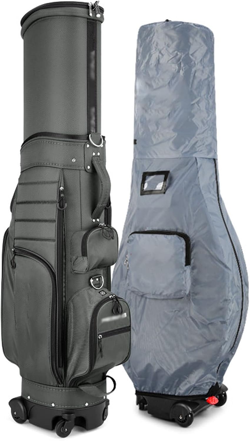 Portable Golf Bag with 4 Wheels and Brake, Waterproof Nylon Golf Cart Bag, Travel Golf Clubs Organizer Travel Golf Bags for Men & Women Vision