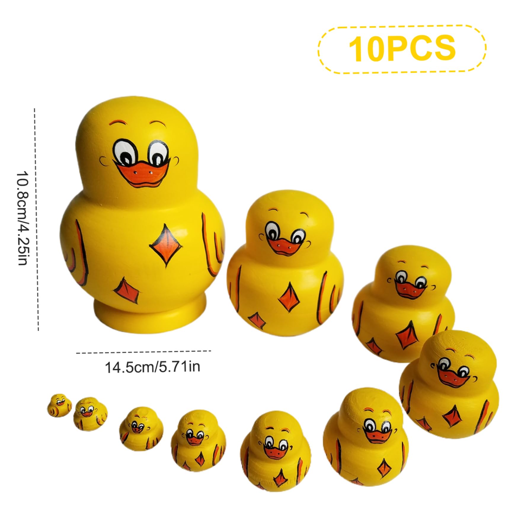 10 pièces poupée gigogne Russe Canard poupées gigognes de Canard Mignon Canards empilés en Bois Jaune Jouets d'apprentissage éducatifs Matryoshka pour Enfants fête d'anniversaire faveur