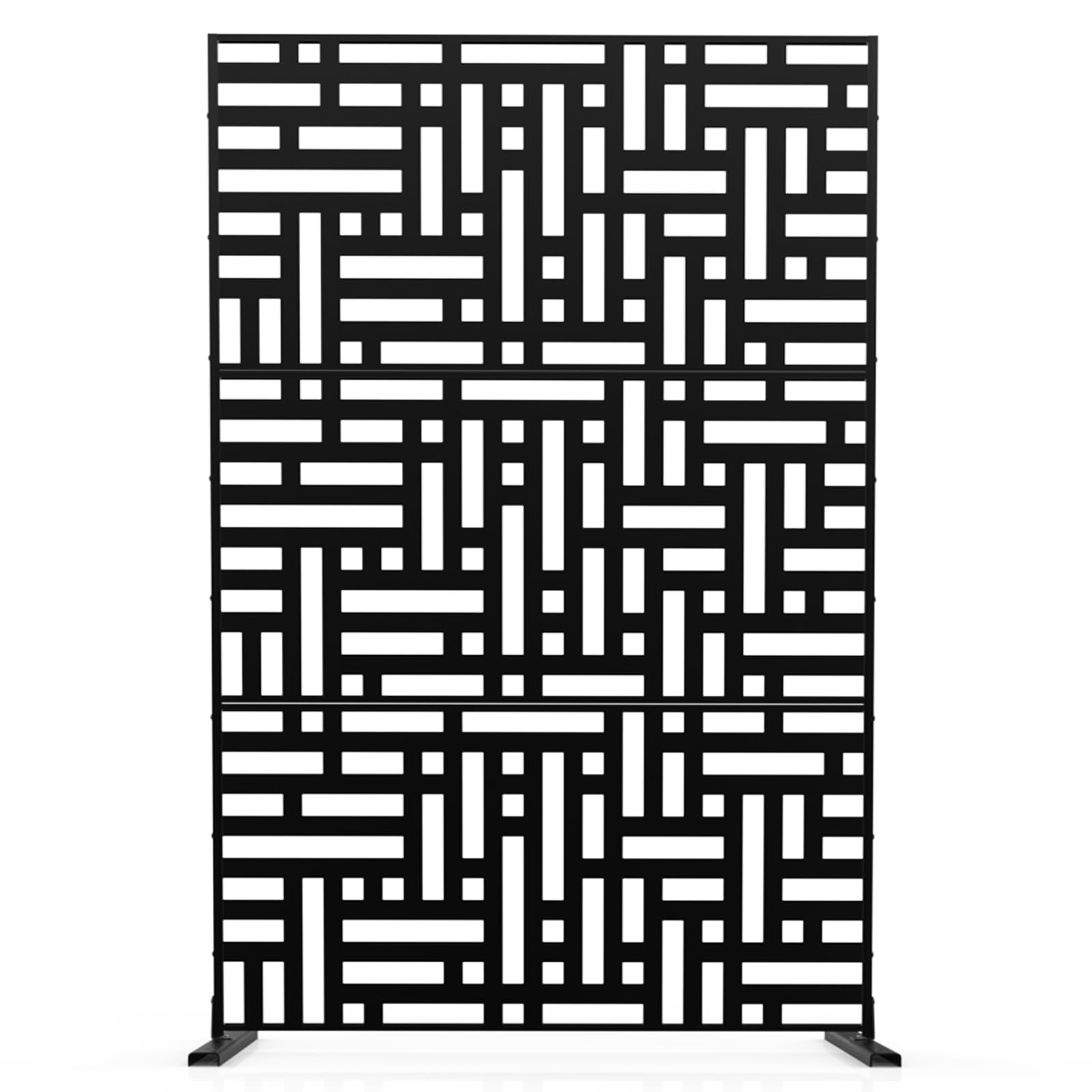 Metal Privacy Screen 72" H x 47.2" Decorative Outdoor Privacy Screen Privacy Panel with Stand for Balcony Deck Patio Lawn Garden, Privacy Fence (Black-Street)